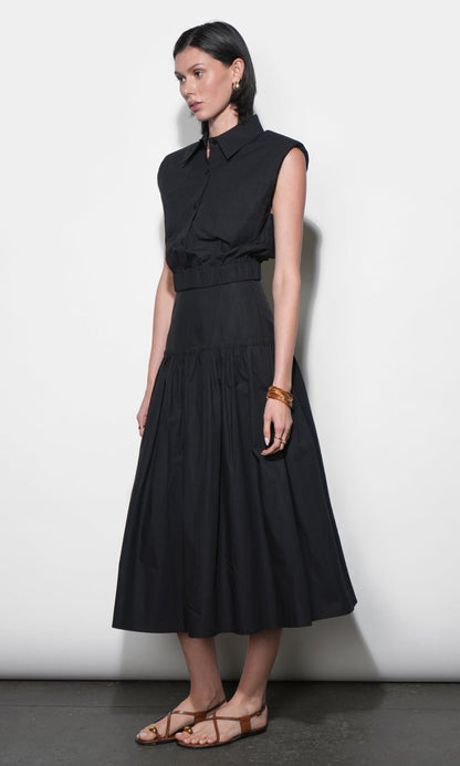 Oren Poplin Sleeveless Shirt With Elasticized Hem - Black