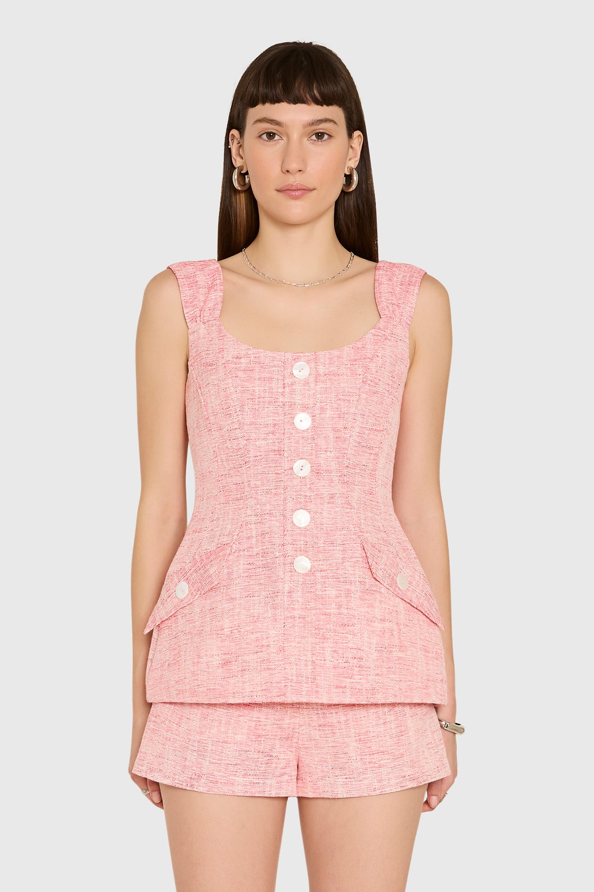 Amoretta Top in Palmira Tweed  - Red Ivory