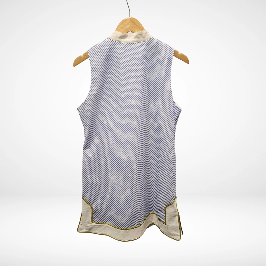 Sleeveless Vertical Stripe Pattern Dress - Blue