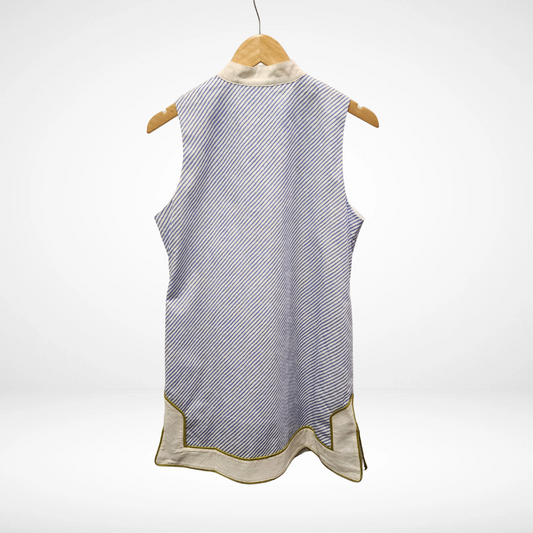 Sleeveless Vertical Stripe Pattern Dress - Blue