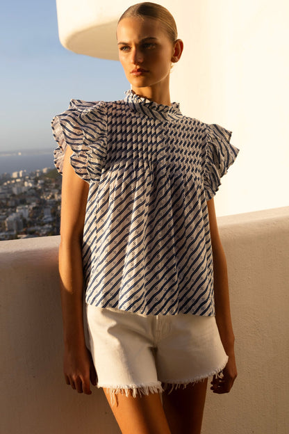 Pintuck Ruffle Top - Dipsy Navy
