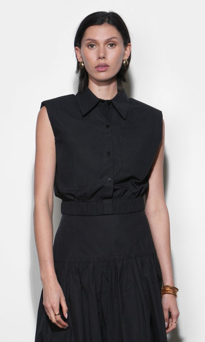 Oren Poplin Sleeveless Shirt With Elasticized Hem - Black