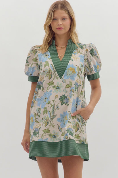Abbey Dress - Ecru/Green
