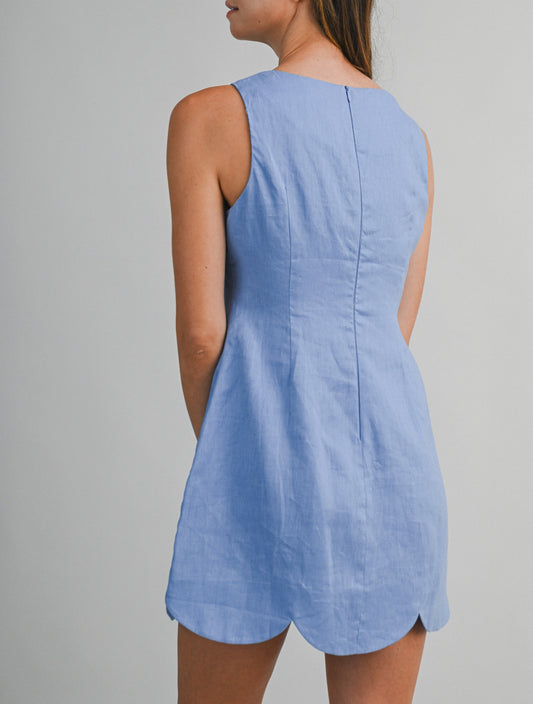Linen Scallop Hem Mini Dress - Periwinkle