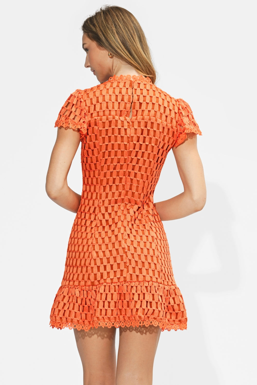Kayla Flutter Sleeves Lace Mini Dress - Orange