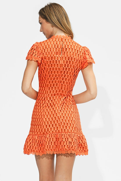 Kayla Flutter Sleeves Lace Mini Dress - Orange