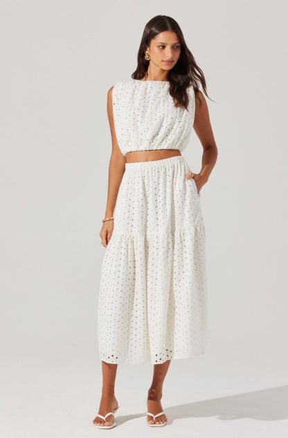 ASTR - Nalley Eyelet Midi Skirt - White