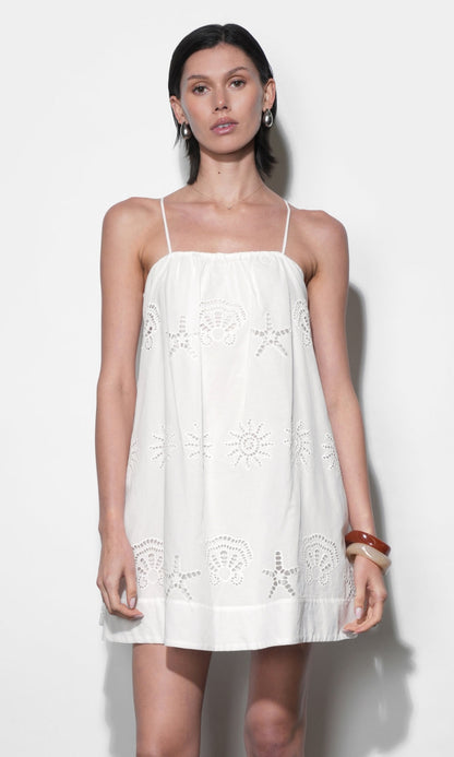 Daisy Embroidered Popover Mini Dress - White