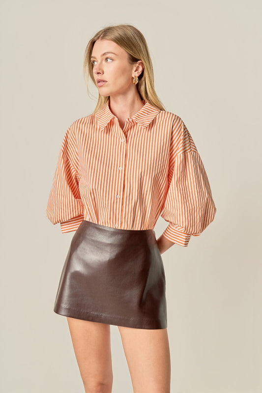 Harper Balloon Sleeve Striped Shirt - Orange