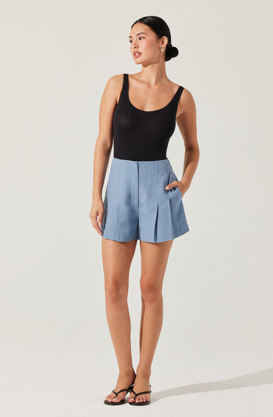 ASTR - Artice Pleated Linen-Blend Shorts - Blue