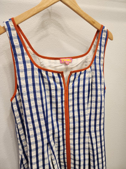 Thin Strap Gingham Pattern Dress - Navy