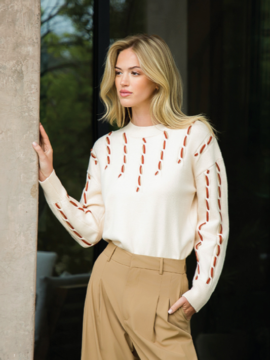 Long Sleeve Knit Sweater - Cream