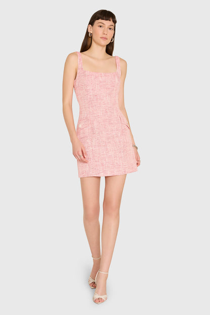 Addeline Dress in Palmira Tweed - Red Ivory