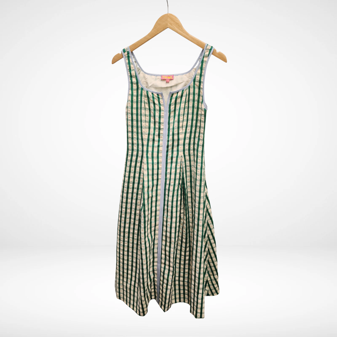 Thin Strap Gingham Pattern Dress - Green