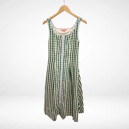 Thin Strap Gingham Pattern Dress - Green