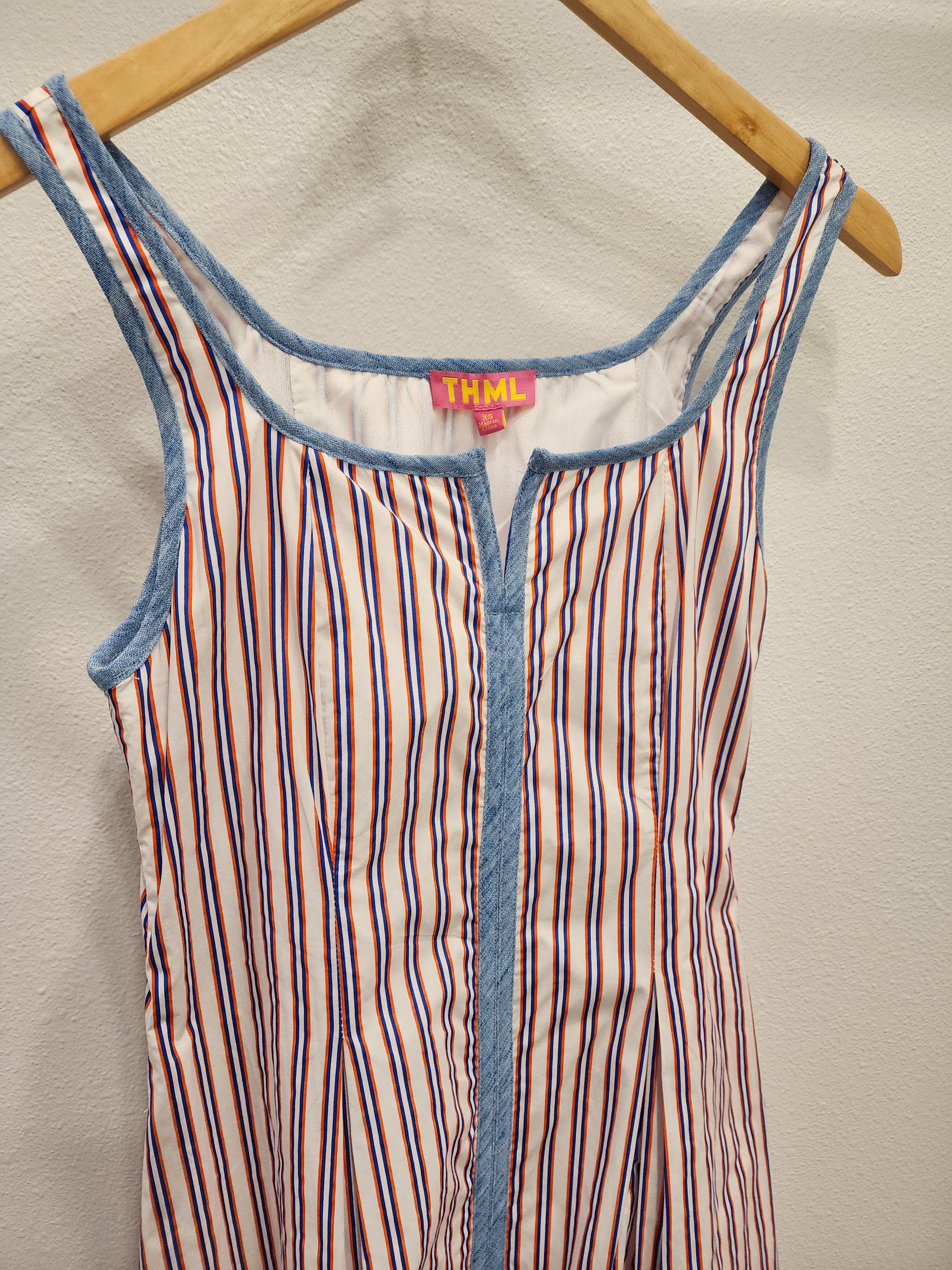 Thin Strap Striped Dress - White