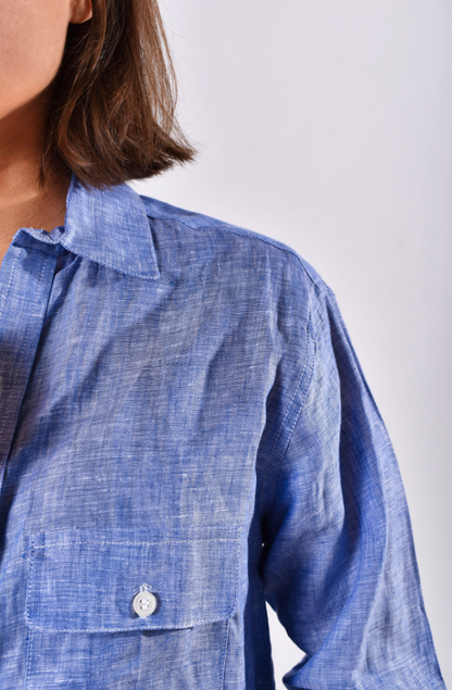 Sky Blue Linen Girlfriend Midi Dress