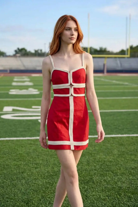Contrast Trim Bodycon Mini Dress - Red/White