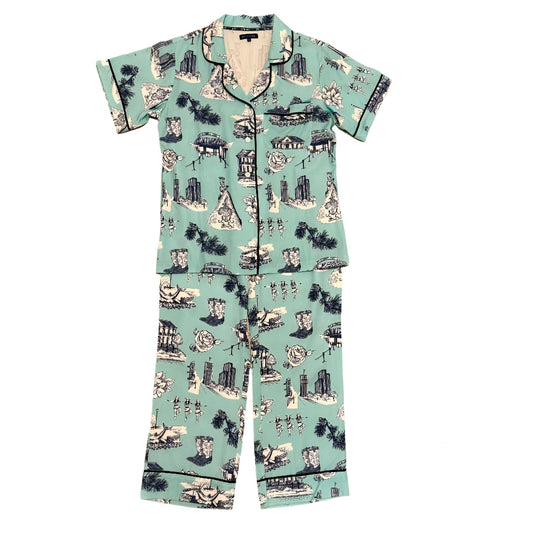 Tyler Toile Pajama Pants Set - Mint Navy