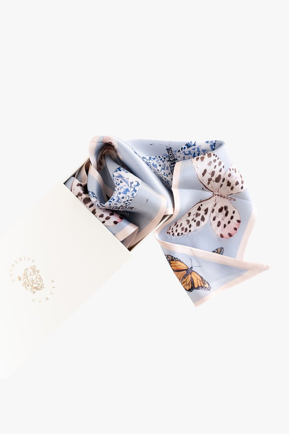 Neutral Butterfly Silk Ribbon Scarf