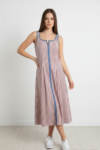 Thin Strap Striped Dress - White
