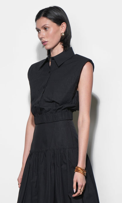 Oren Poplin Sleeveless Shirt With Elasticized Hem - Black