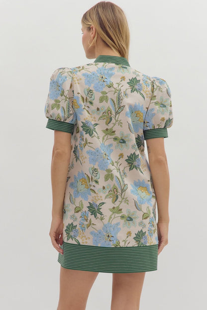 Abbey Dress - Ecru/Green