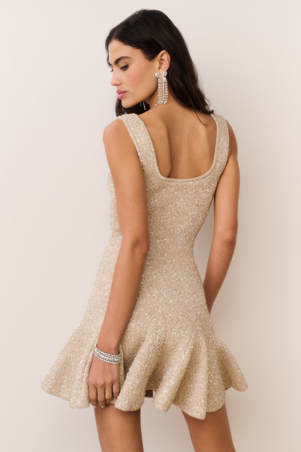 Sarajane Sequin Stretch Knit Mini Dress - Honey Gold