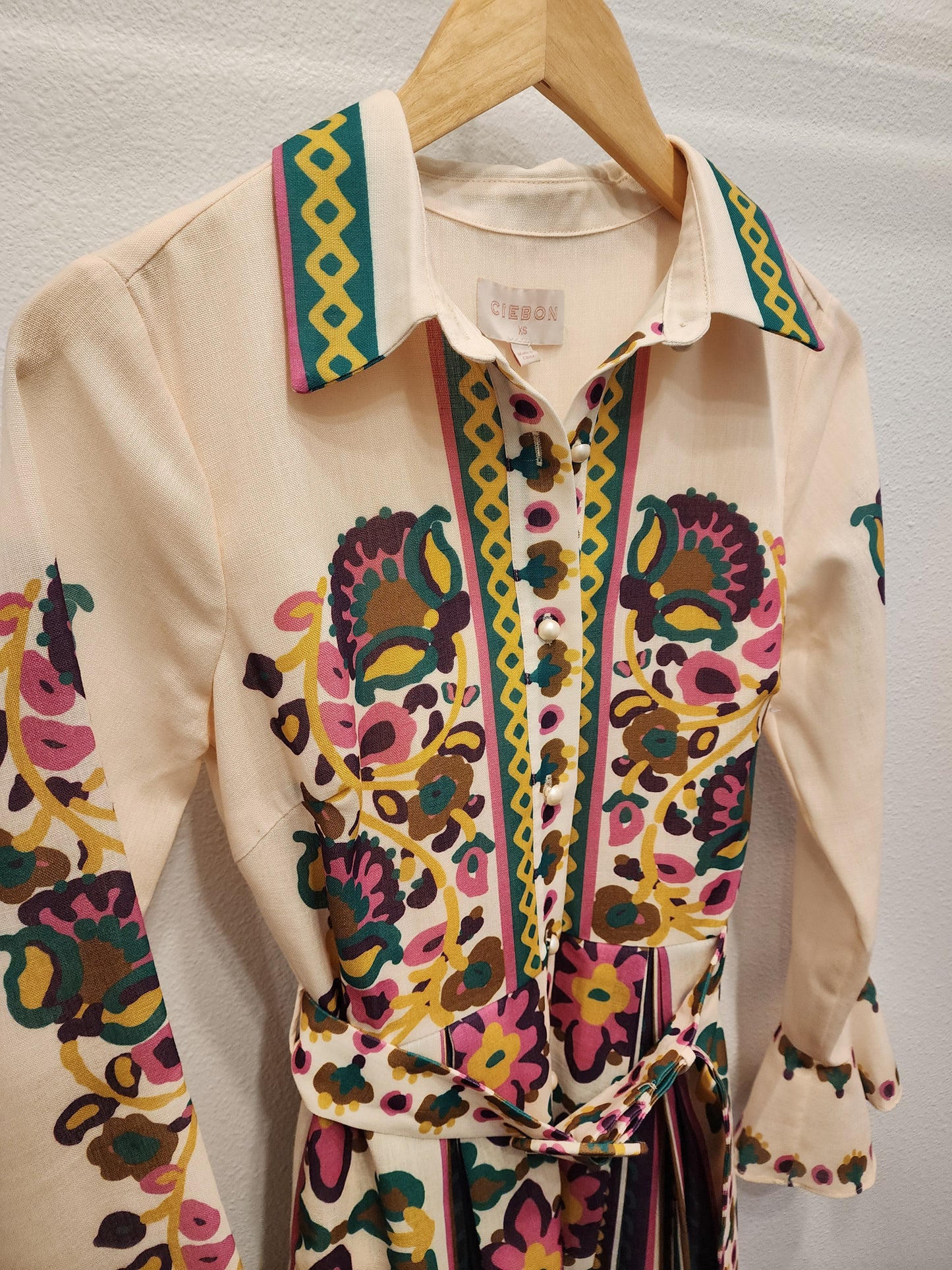 Maris Printed Mini Shirt Dress with Pleats - Cream Multi