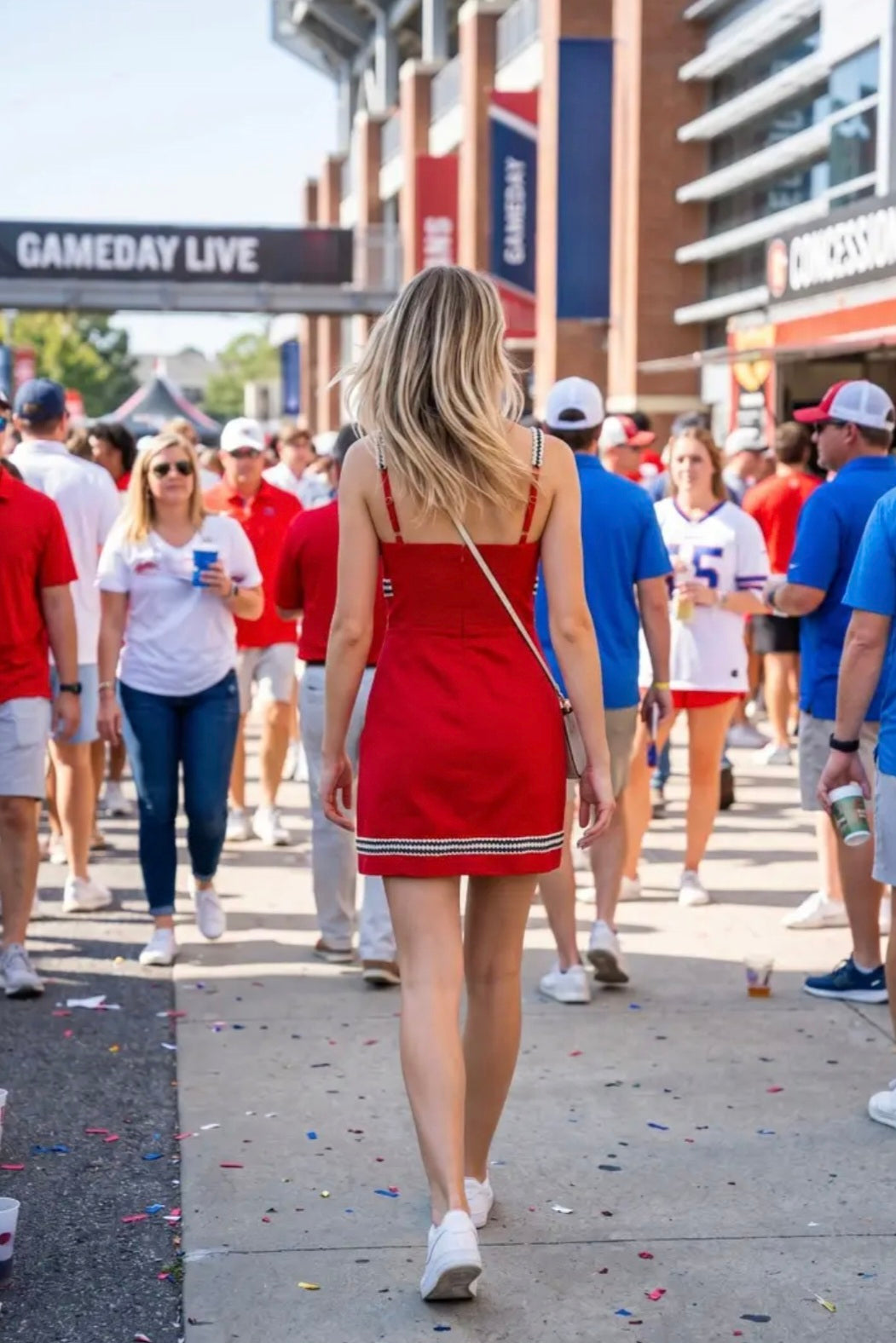 Mini Dress with Contrast Trim Tape - Red