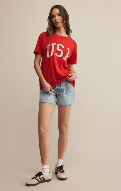 USA Boyfriend Tee - Cabana Red