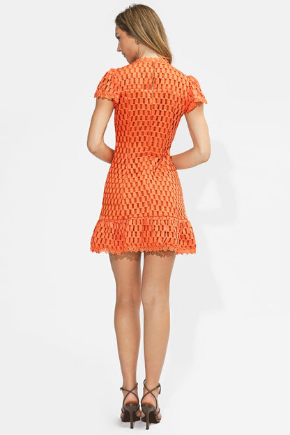 Kayla Flutter Sleeves Lace Mini Dress - Orange