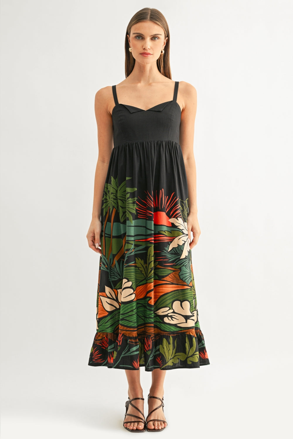 Leah Ruffled Babydoll Maxi Dress - Navy/Multi