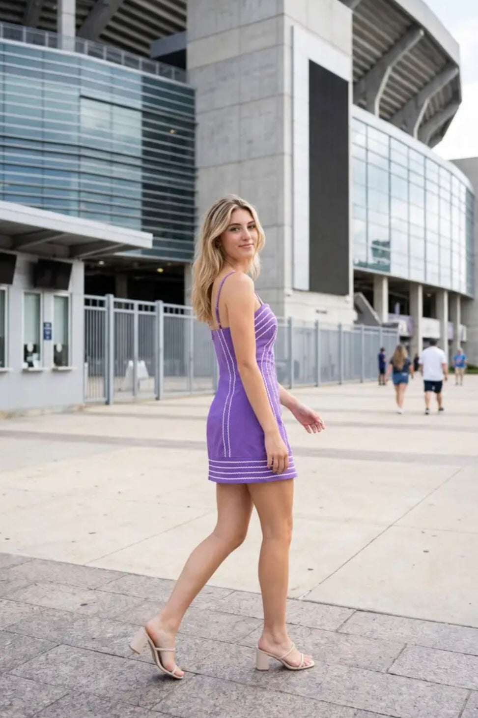 Trim Detail Mini Dress - Purple
