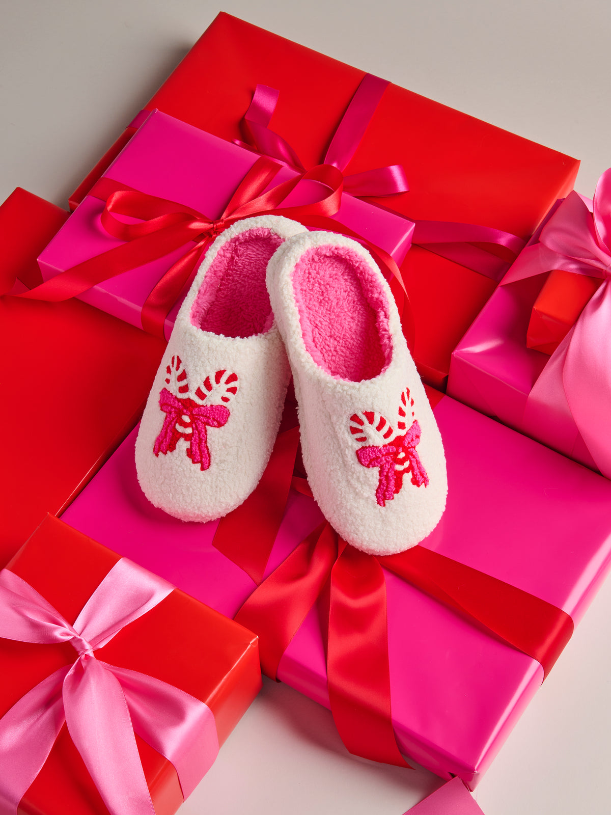 Candy Cane Slippers - Ivory