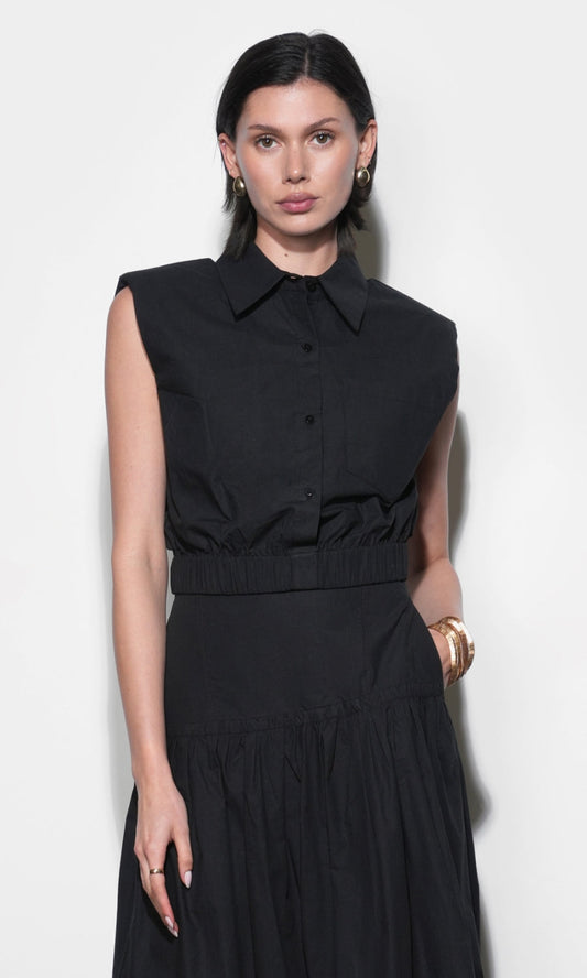 Oren Poplin Sleeveless Shirt With Elasticized Hem - Black
