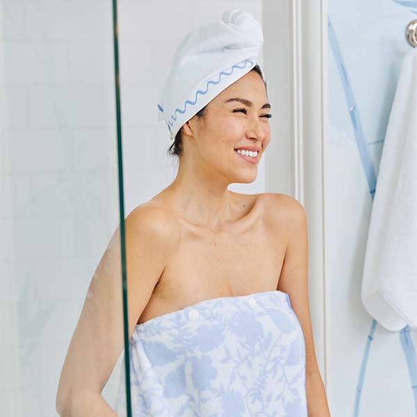 Hair Towel - Blue Embroidered Towel