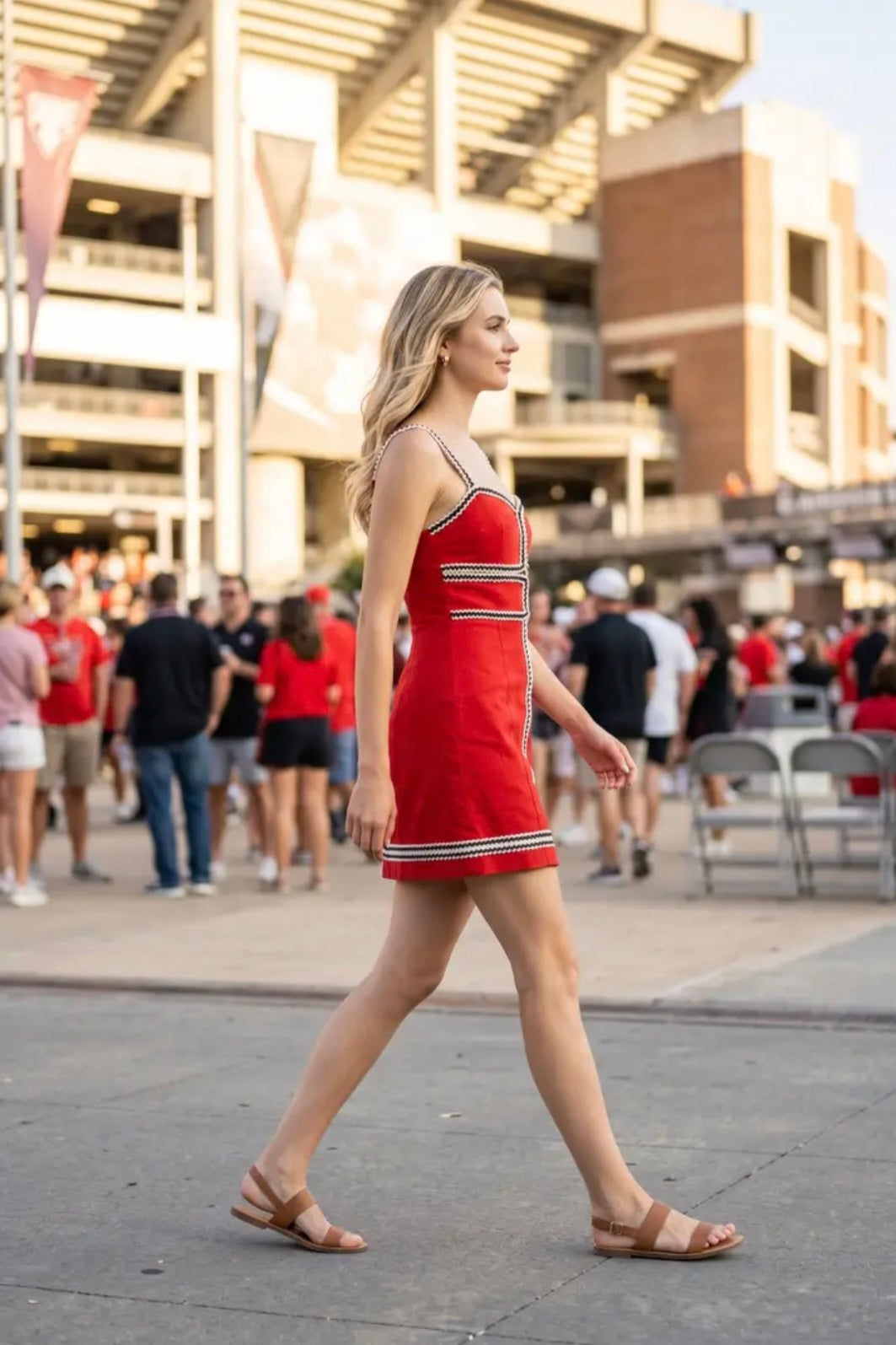 Mini Dress with Contrast Trim Tape - Red