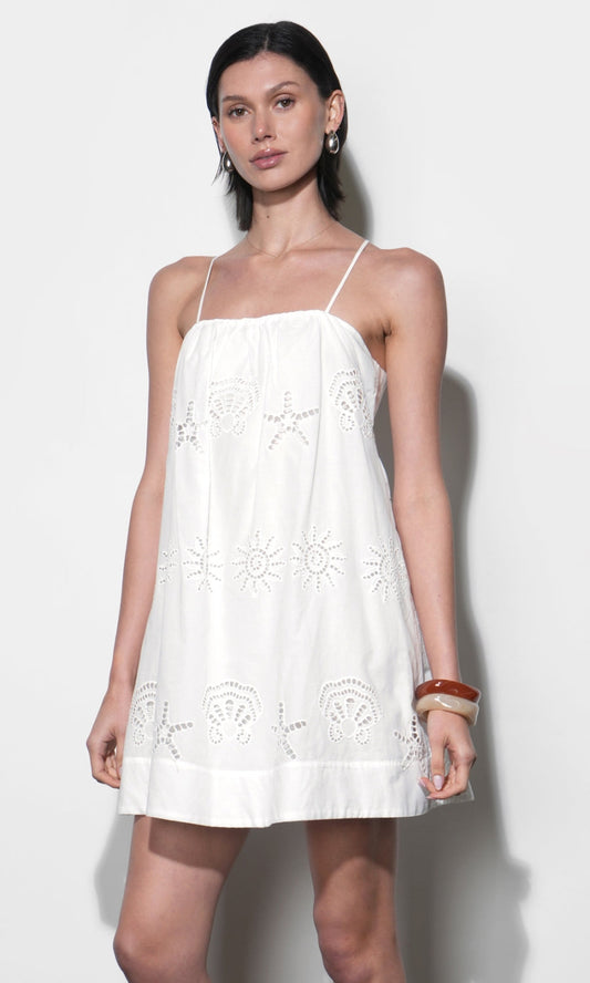 Daisy Embroidered Popover Mini Dress - White