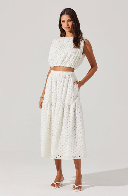 ASTR - Nalley Eyelet Midi Skirt - White