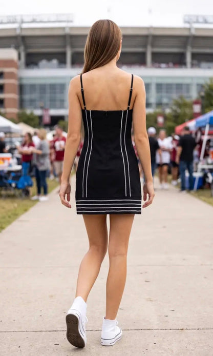 Trim Detail Mini Dress - Black