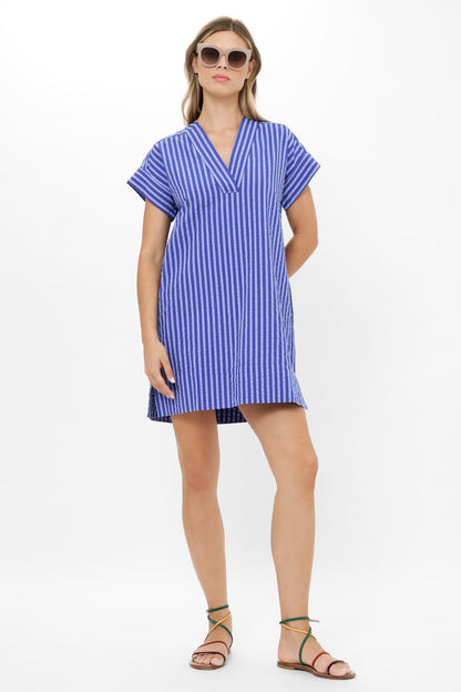V-Neck Roll Sleeve Mini - Cabana Cobalt