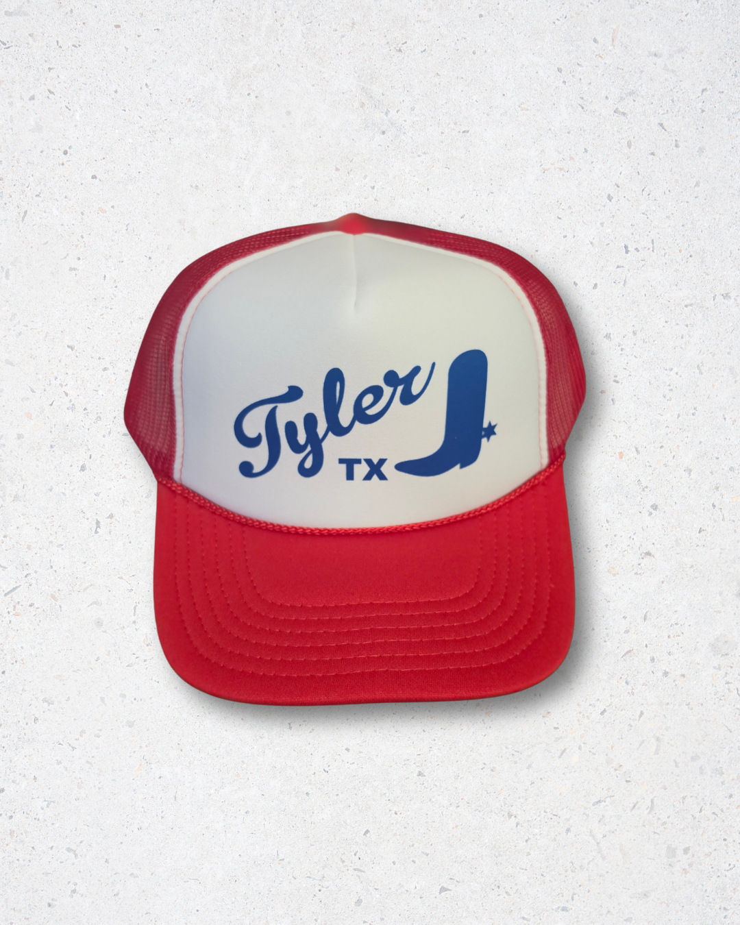 Tyler, TX Boot Trucker Hat - Red/White/Blue