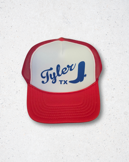 Tyler, TX Boot Trucker Hat - Red/White/Blue