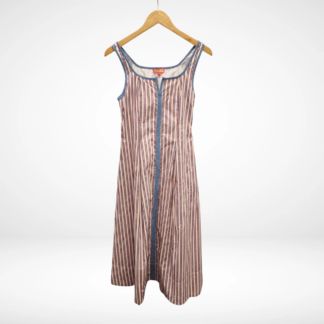 Thin Strap Striped Dress - White