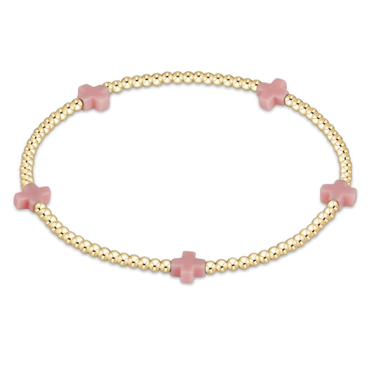 eGirl - Signature Cross Small Gold Pattern 2mm Bead Bracelet - Pink