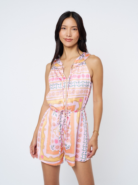 Stace Printed Romper with Trim - Pink Multi