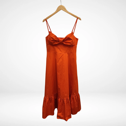 Thin Strap Large Bow Detail Midi Dress - Orange