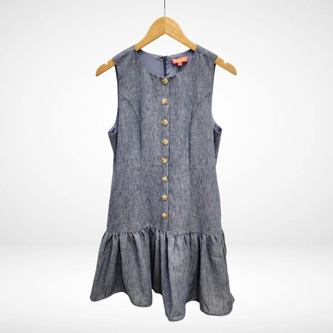 Sleeveless Button Down Denim Dress - Denim Blue