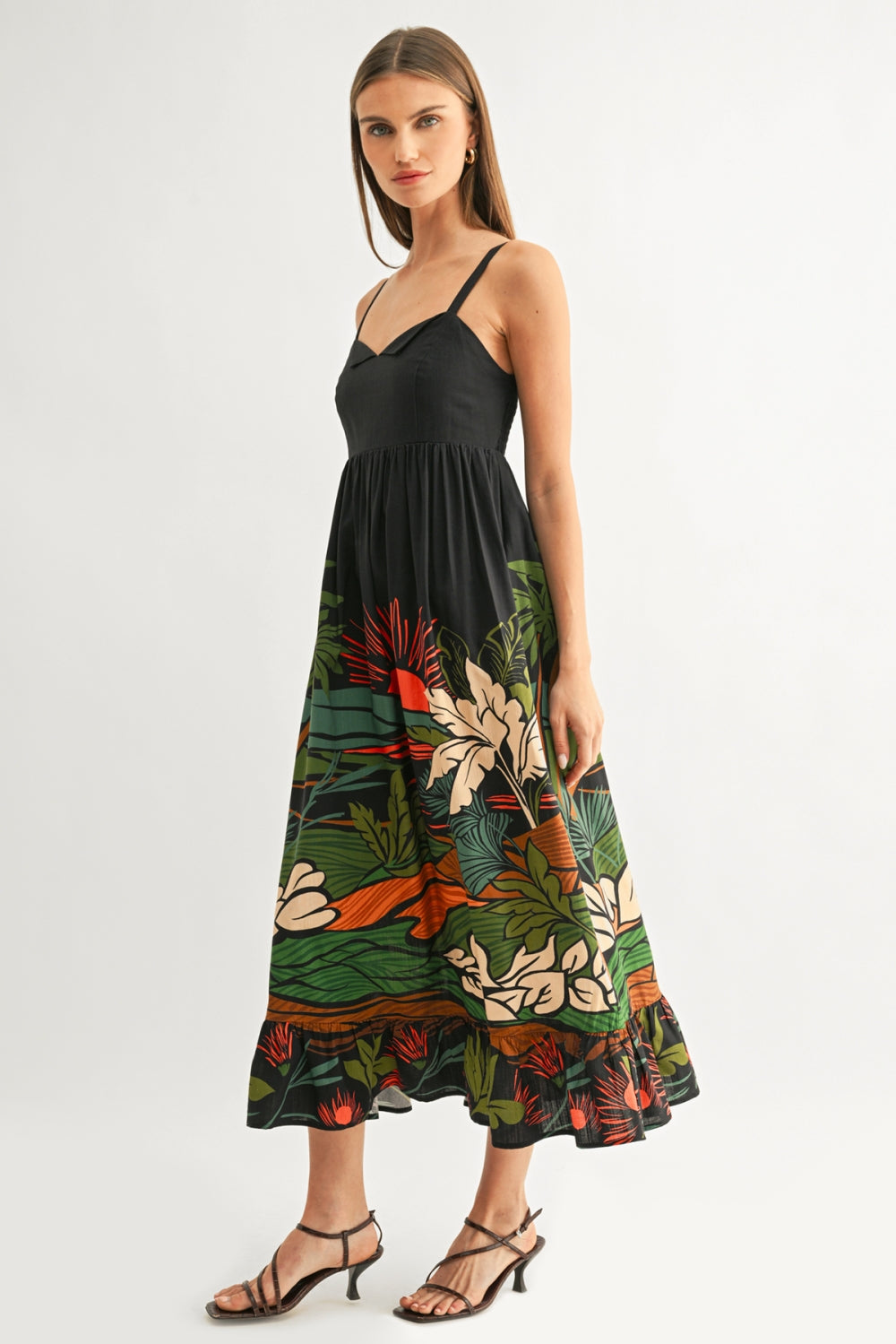 Leah Ruffled Babydoll Maxi Dress - Navy/Multi